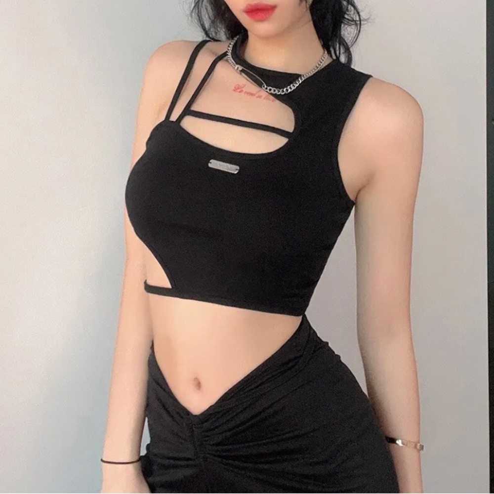 Female Sleeveless Y2k Corset Vintage Sexy Hollow Out Crop Top (S) - Picture 2 of 3